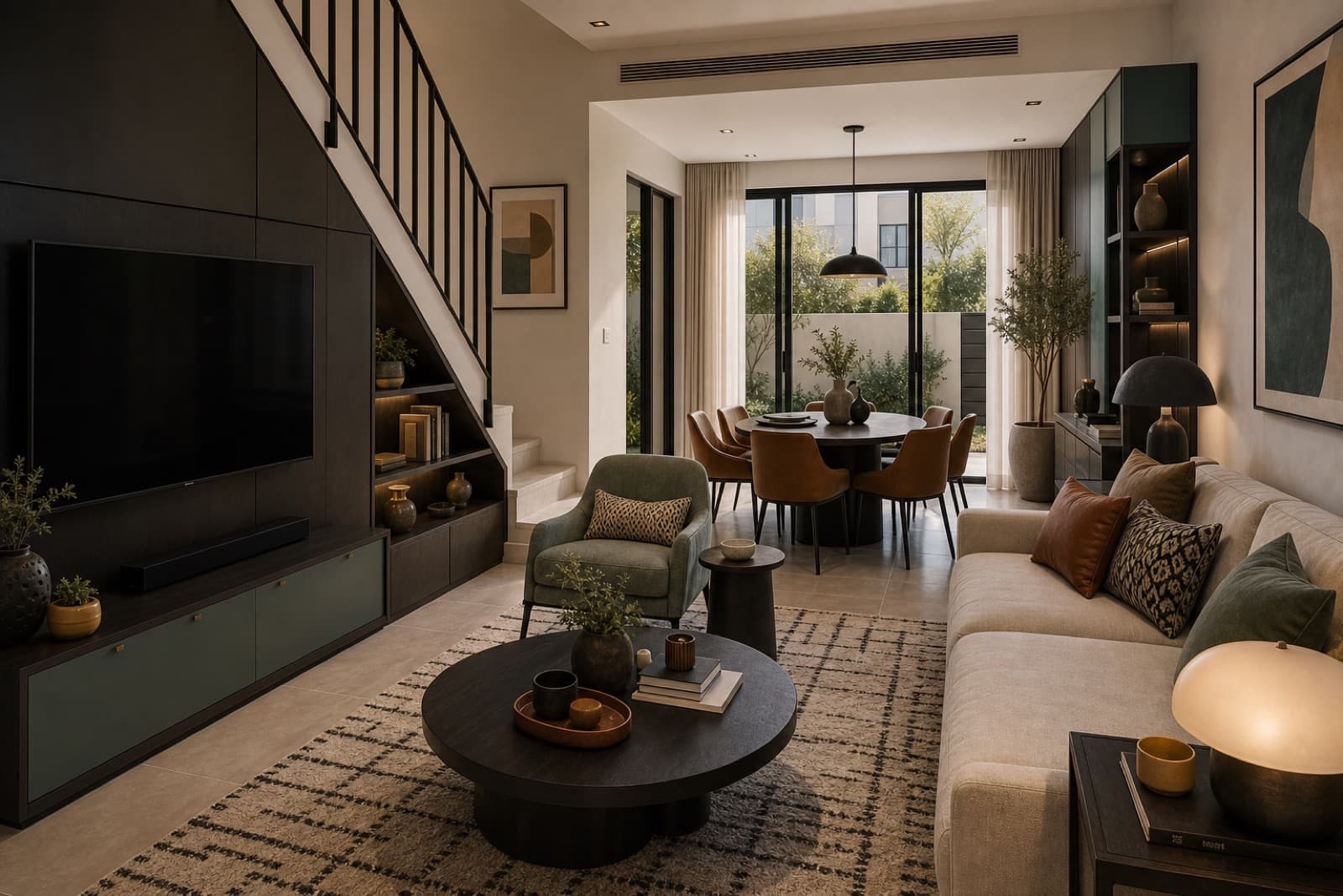 A townhouse in Town Square in Town Square — hero living space with the project's material palette carried through.