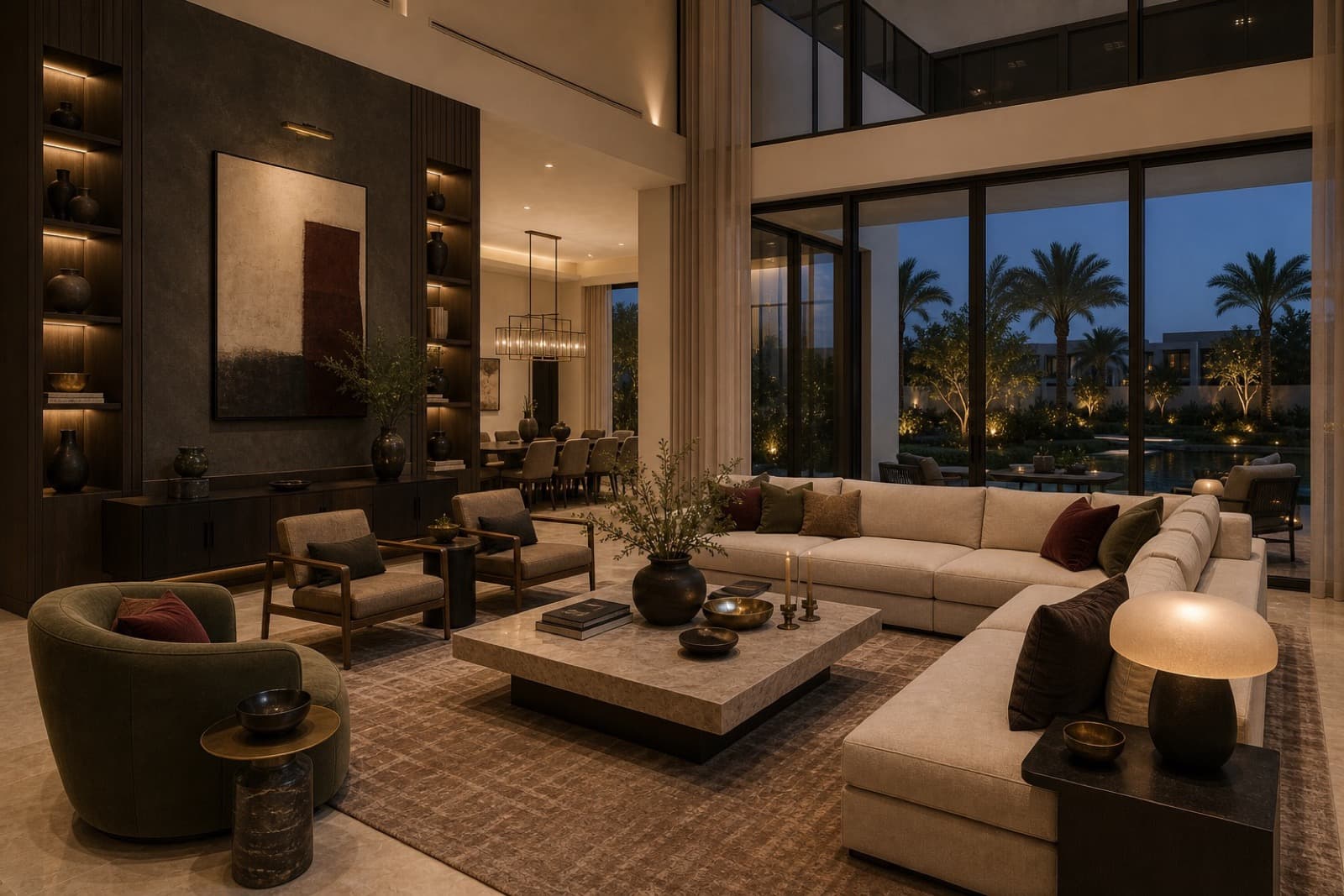 A grand villa in Tilal Al Ghaf in Tilal Al Ghaf — hero living space with the project's material palette carried through.